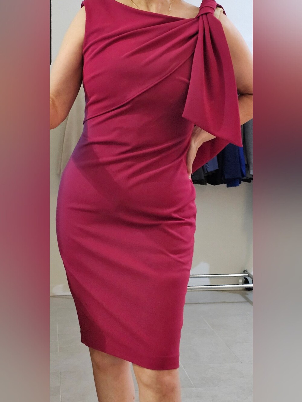 Calvin Klein One-Shoulder Sheath Dress in Deep Berry